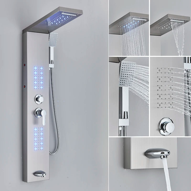 Led Shower Panel Faucet Rainfall Headshower Spa Massage