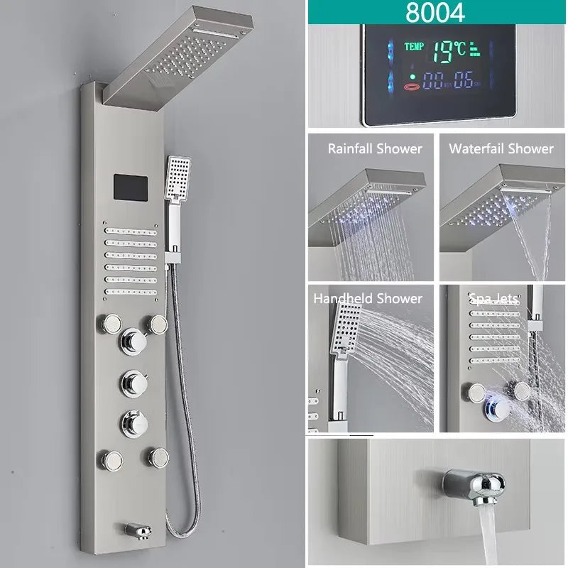 Rain Waterfall Shower Panel Faucet Body Massage Jets