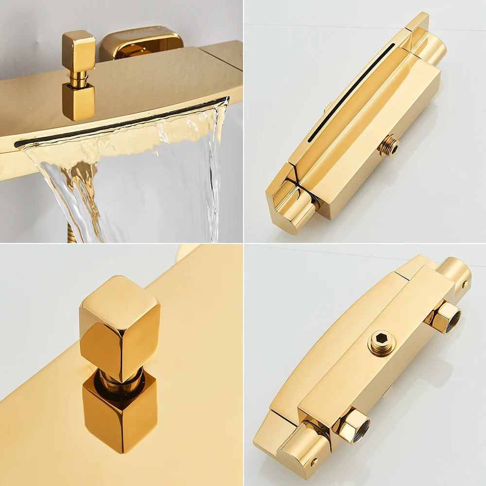 Golden Shower Faucet Waterfall Bath Shower Mixer Tap