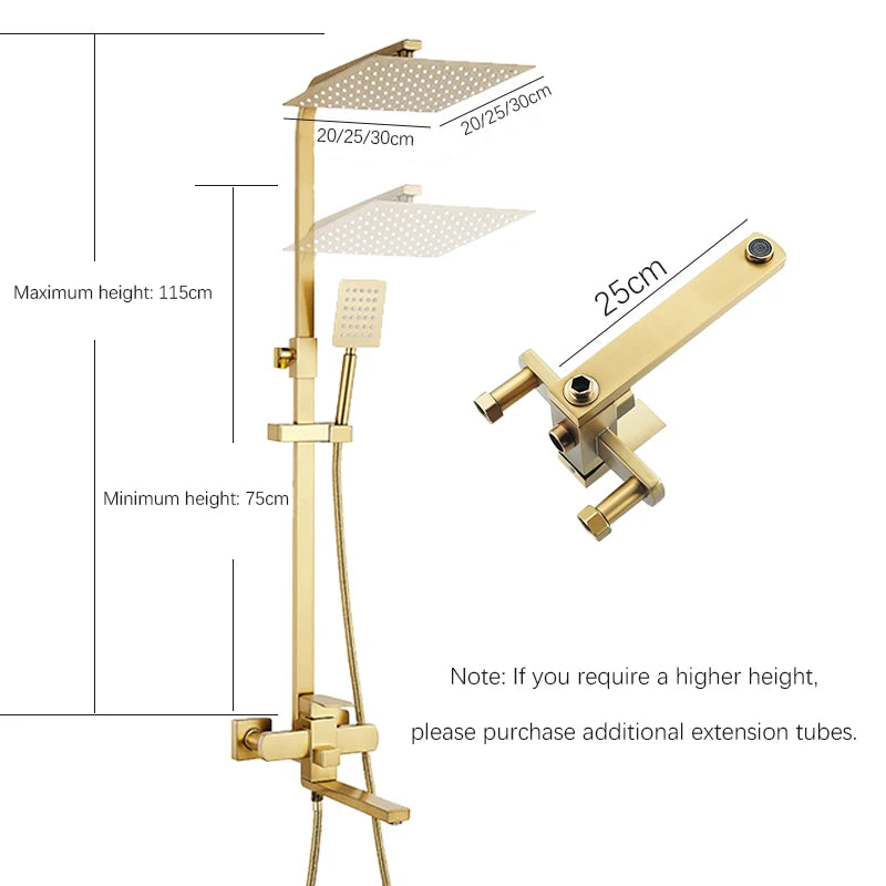 Luxury Rainfall Shower Height Adjustable 15cm Spout Bathroom