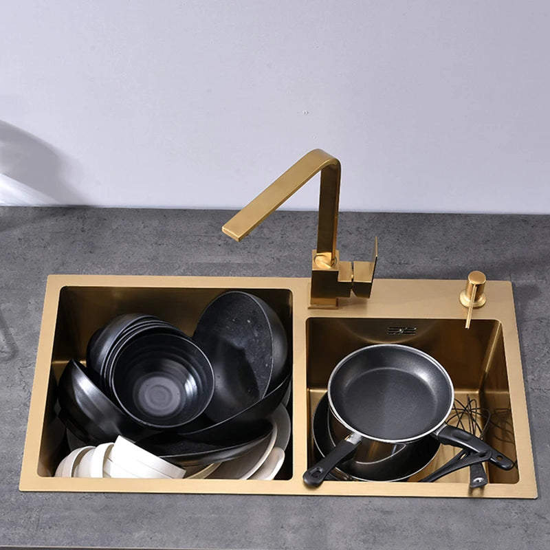 Gold Sink Above Counter Double Bowl Goldn Basket