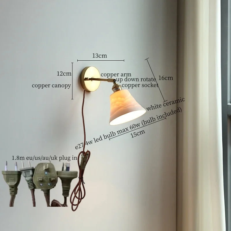 Iwhd Striped Ceramic Led Wall Lamps Bedroom Copper