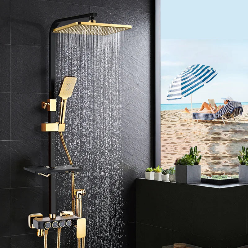 Kemaidi Black Gold Shower Faucet Bathtub 4-Way Mixer