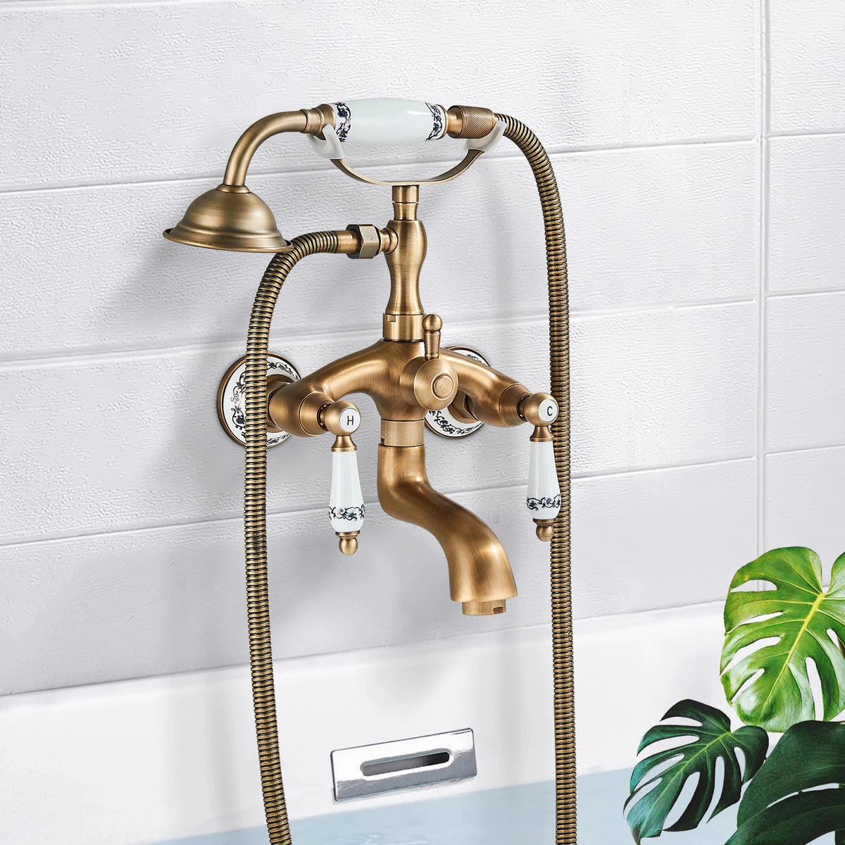 Retro European Bathtub Shower Faucet Handled Handshower Ceramics