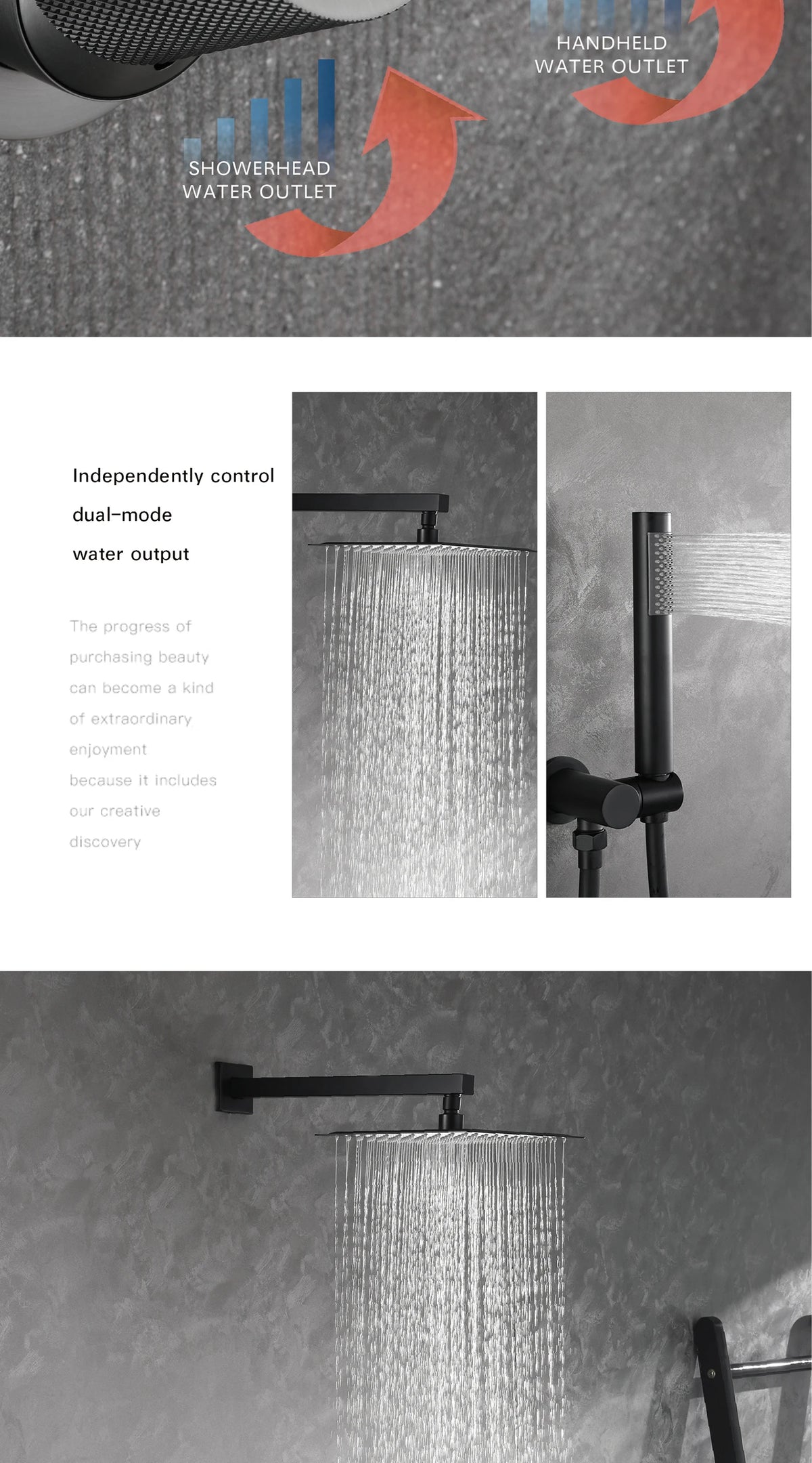 Luxury Gun Gray Brass Wall Mounted Shower System