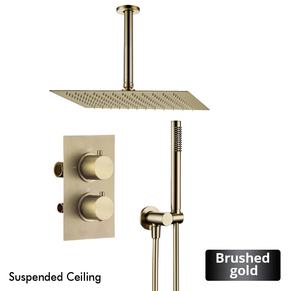 Bathroom Faucet Dial Way Brushed Gold Thermostat Shower