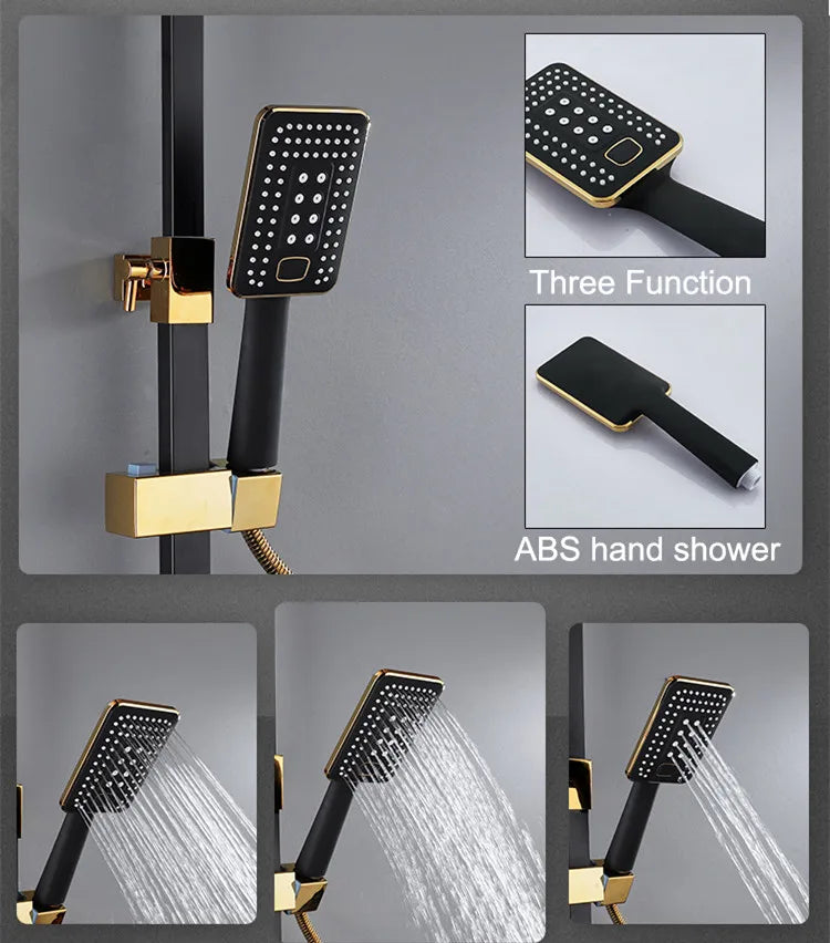 Luxury Thermostatic Bathroom Shower System White Gold Brass