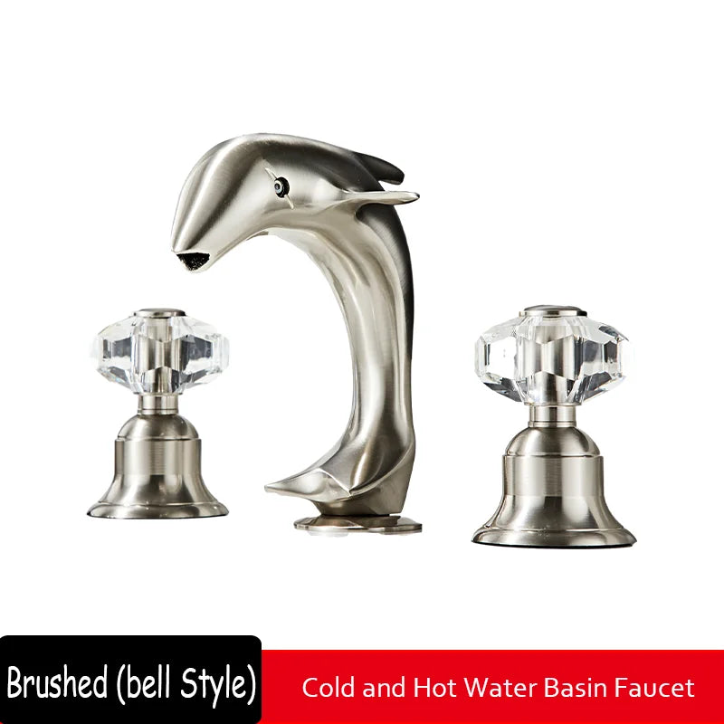 3pcs Golden Bathroom Basin Faucet Crystal Handle Widespread