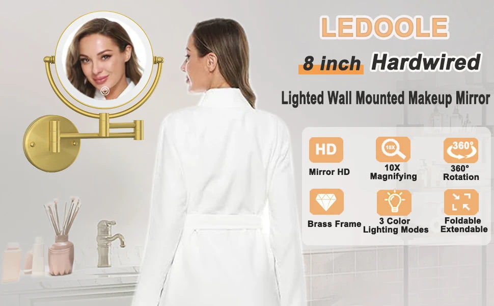 Brushed Gold Led Bathroom Mirrors Quality Brass 10x