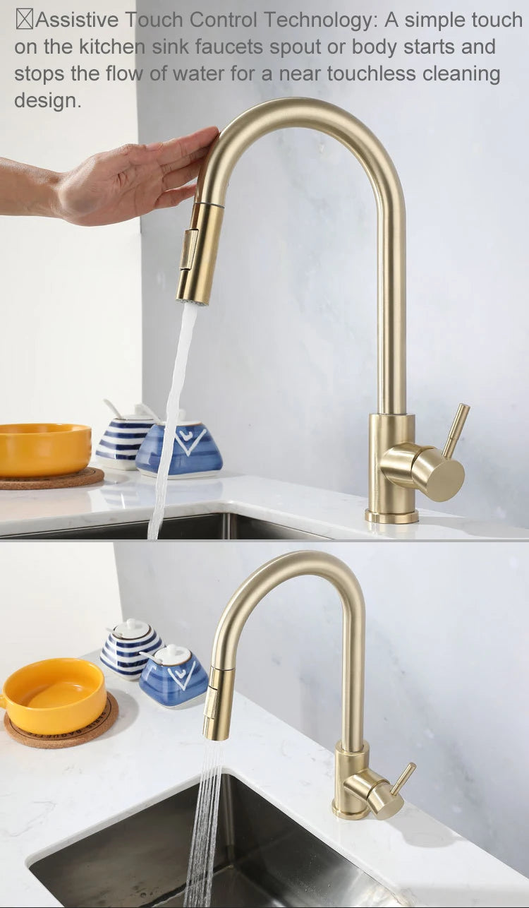 Brushed Gold Touch Faucets 304 Stainless Steel Cold