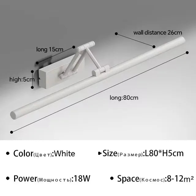 Modern Bathroom Mirror Wall Lamp Foldable Black/White Bedroom
