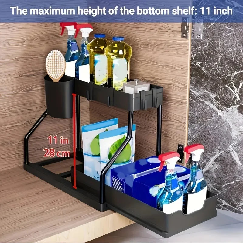 2-Tier Sliding Under Sink Organizer Space-Saving Bathroom Cabinet