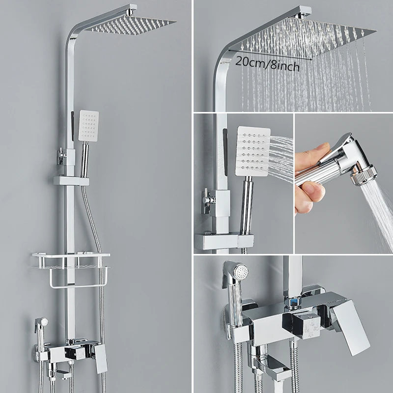 3/4-Way Shower Faucet Rainfall Shower Cold Water Mixer