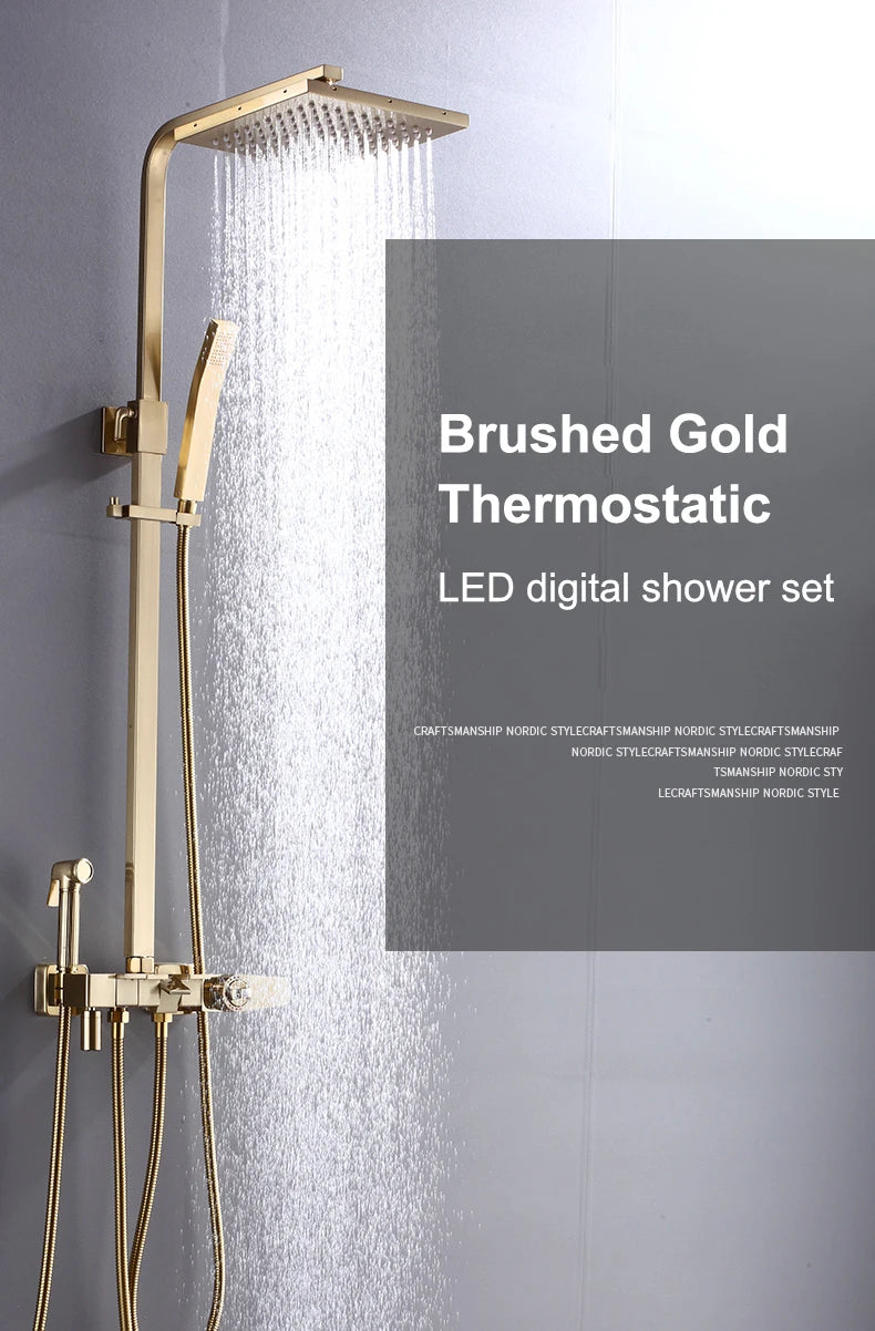 Smart Thermostatic Digital Bathroom Shower 12 Inch Rainfall