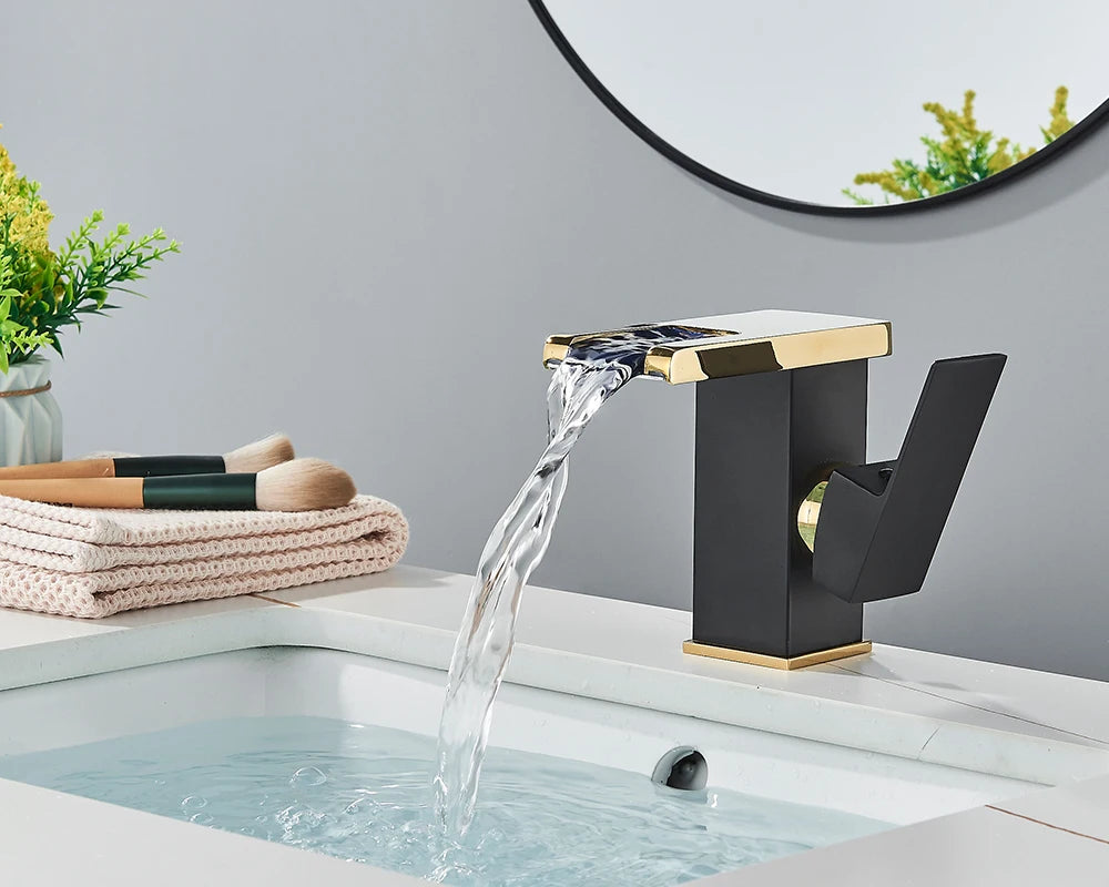 Rozin Led Bathroom Basin Faucet Black Waterfall Sink