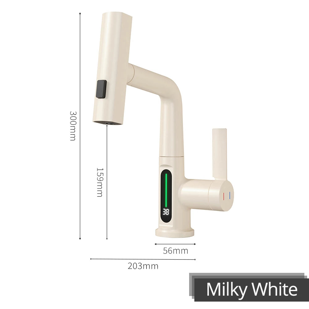 Brushed Gold Basin Faucet Lifting Pull Down Digital