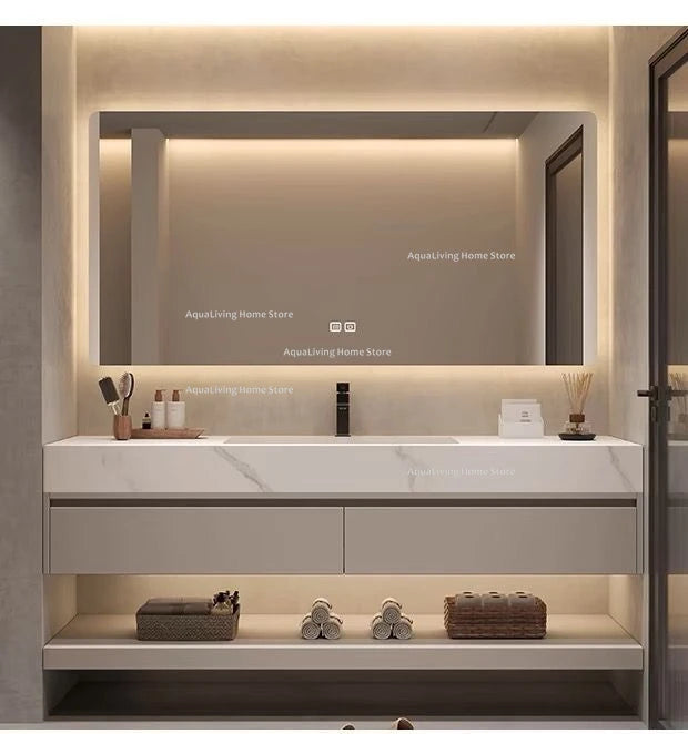 Luxury Rock Plate Bathroom Cabinets Intelligent Mirror Wash