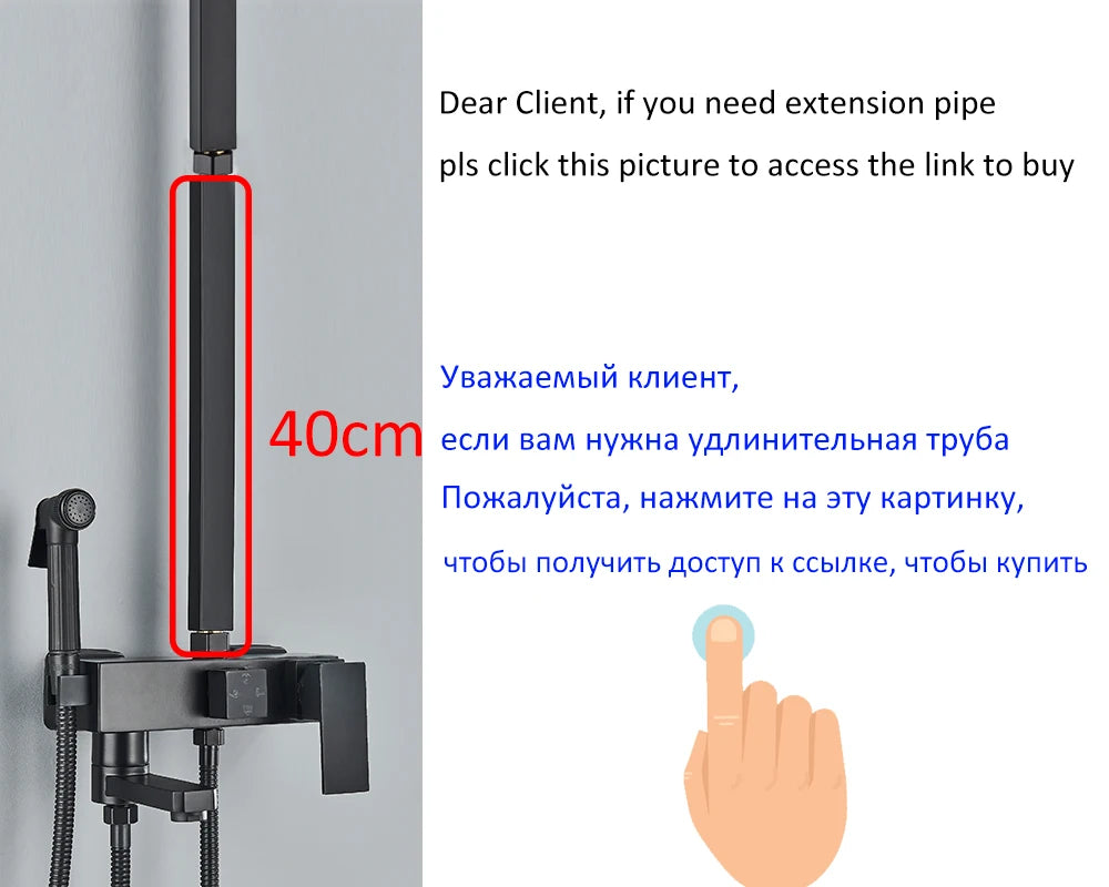 Black Digital Display Thermostatic Shower Faucets Rainfall Shower