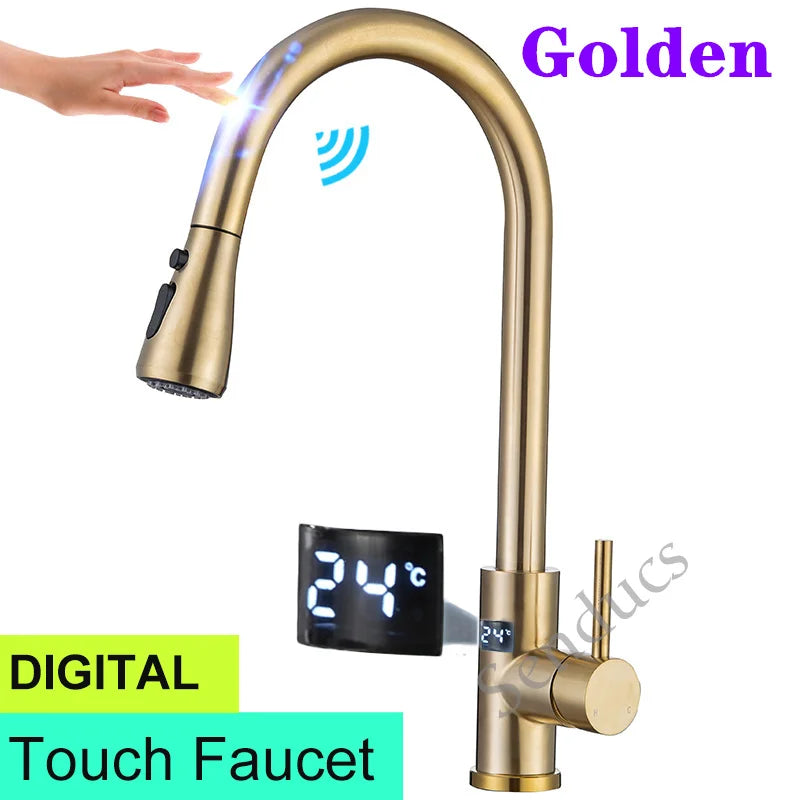 Sensor Touch Digital Sink Faucet Pull Down Sprayer