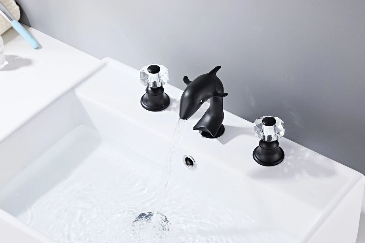 3pcs Golden Bathroom Basin Faucet Crystal Handle Widespread