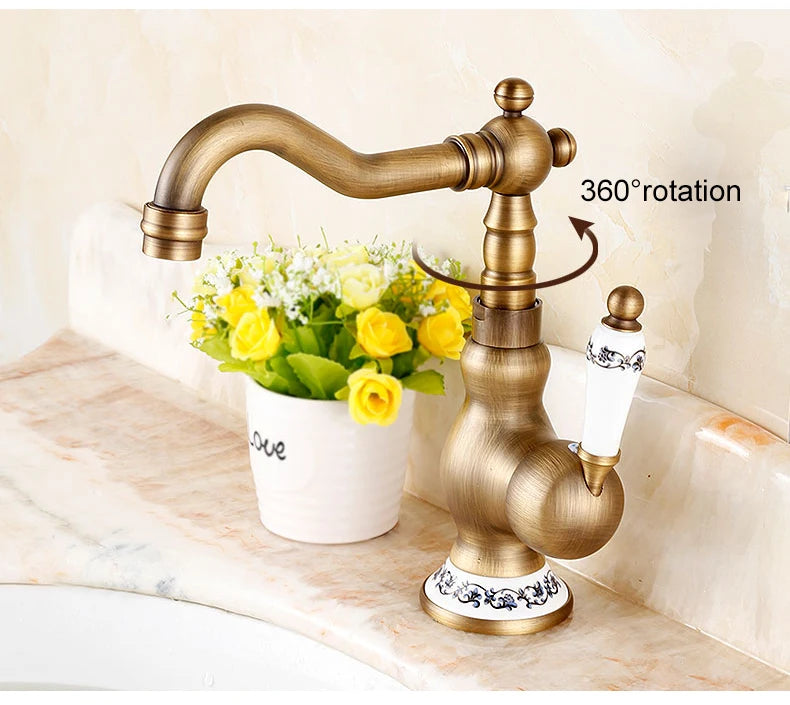Bathroom Sink Faucet Antique Bronze 360 Degree Turn