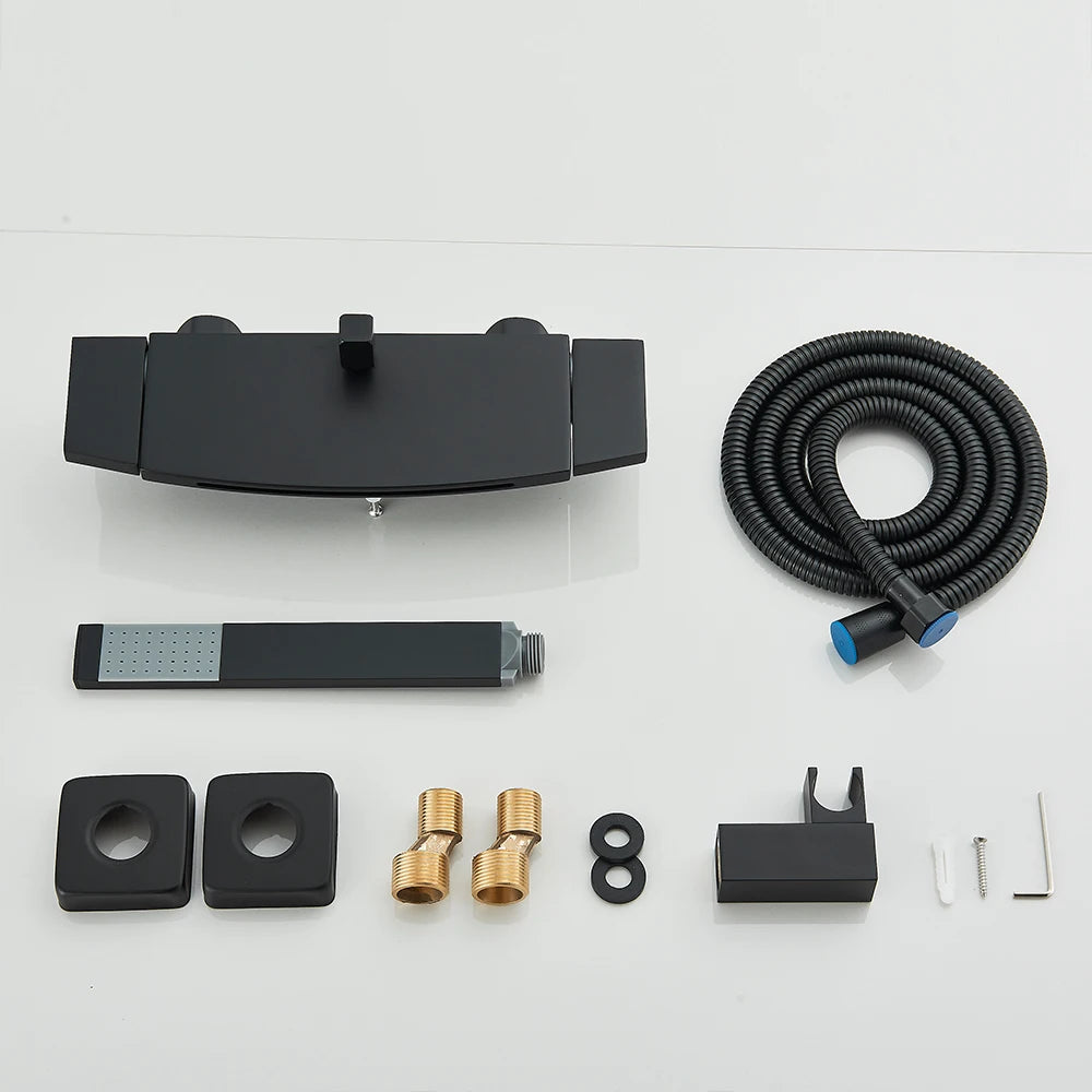 Black Waterfall Bathtub Shower Faucets Wall Mount Shower