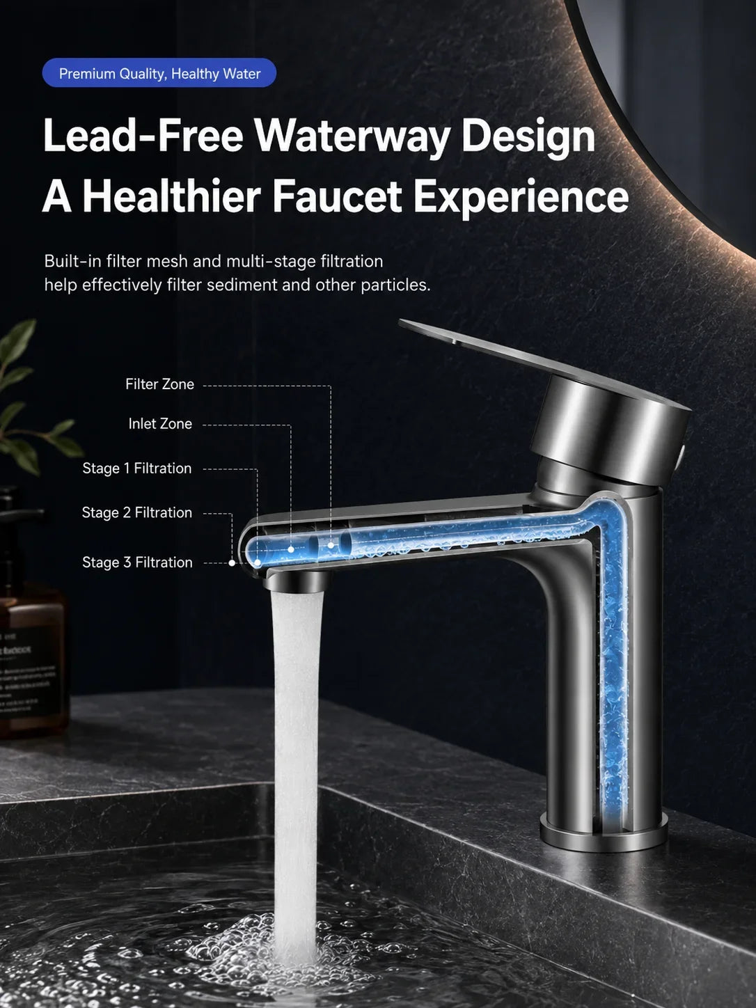 304 Stainless Steel Bathroom Sink Faucet Cold Mixer