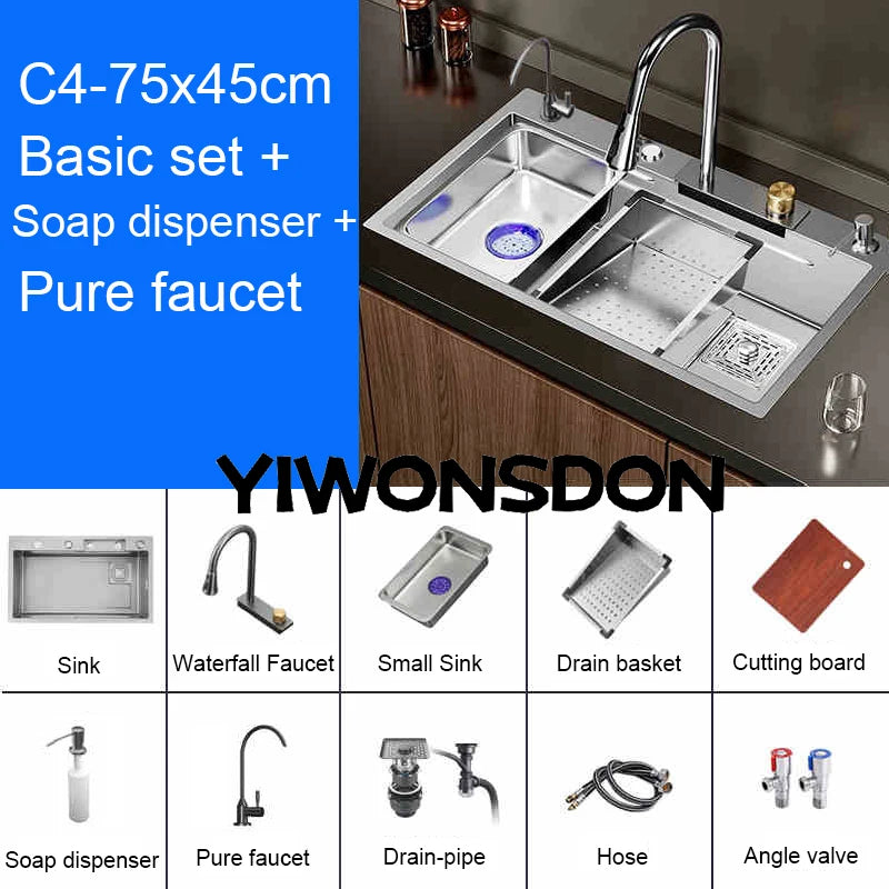 Brushed Nano Sink Waterfall Faucet Large Bowl Cup
