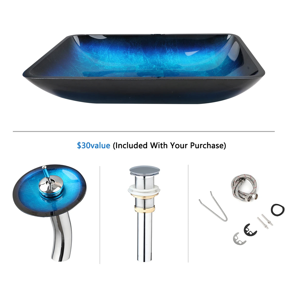 Kemaidi Big Tempered Glass Basin Sink Washbasin Bathroom