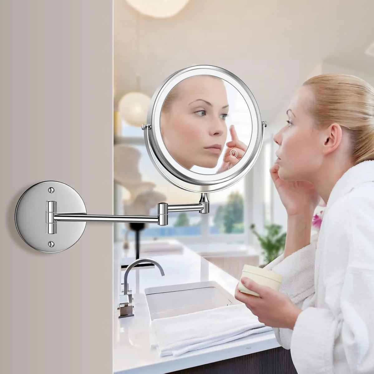 Touch Led Folding Bathroom Mirrors Double Face 5x
