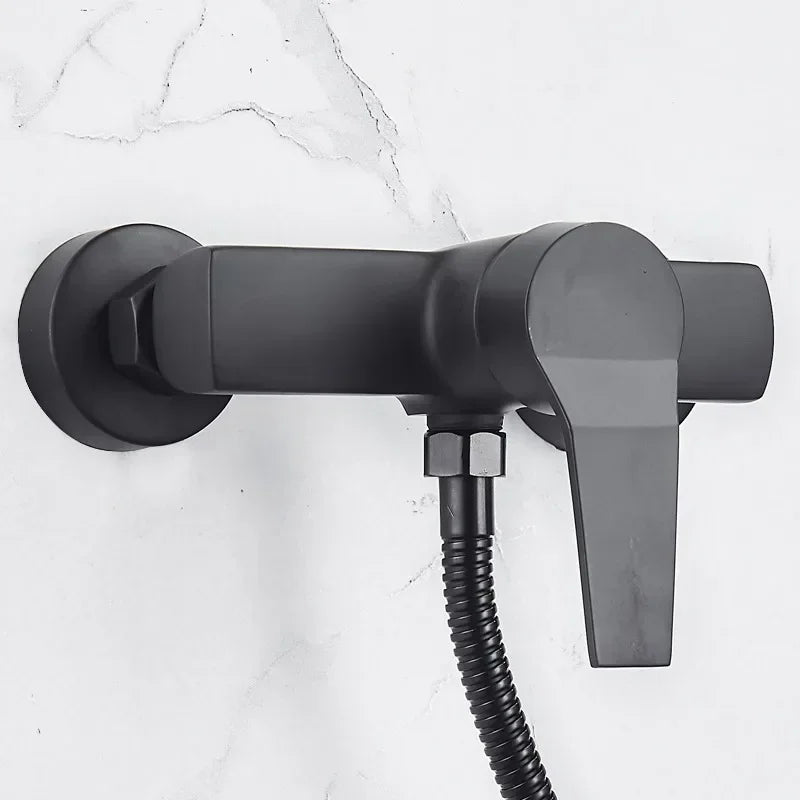 Black Bathroom Shower Faucet Wall-Mounted Mixer Valve Handle