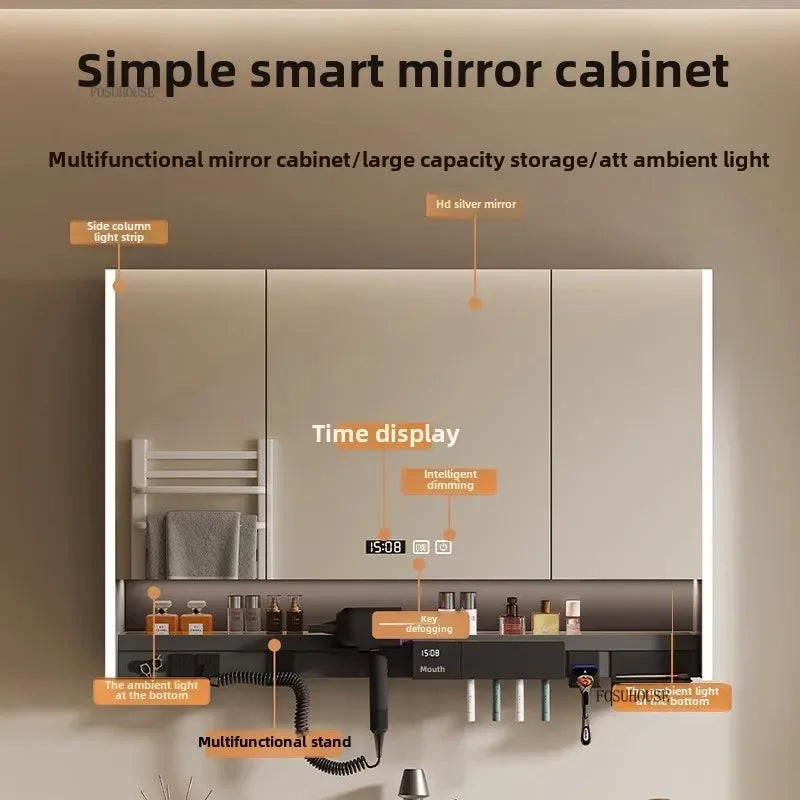 Smart Bathroom Mirror Storage Cabinet Light Bathroom Mirror