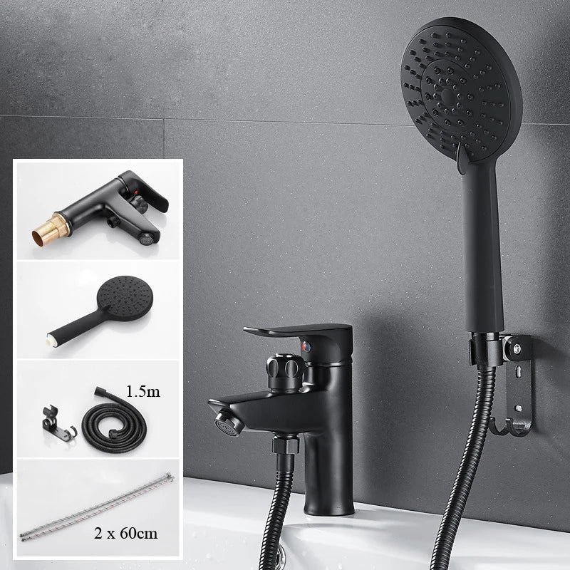 Brass Bathroom Basin Faucet Black Handle Tap Sink