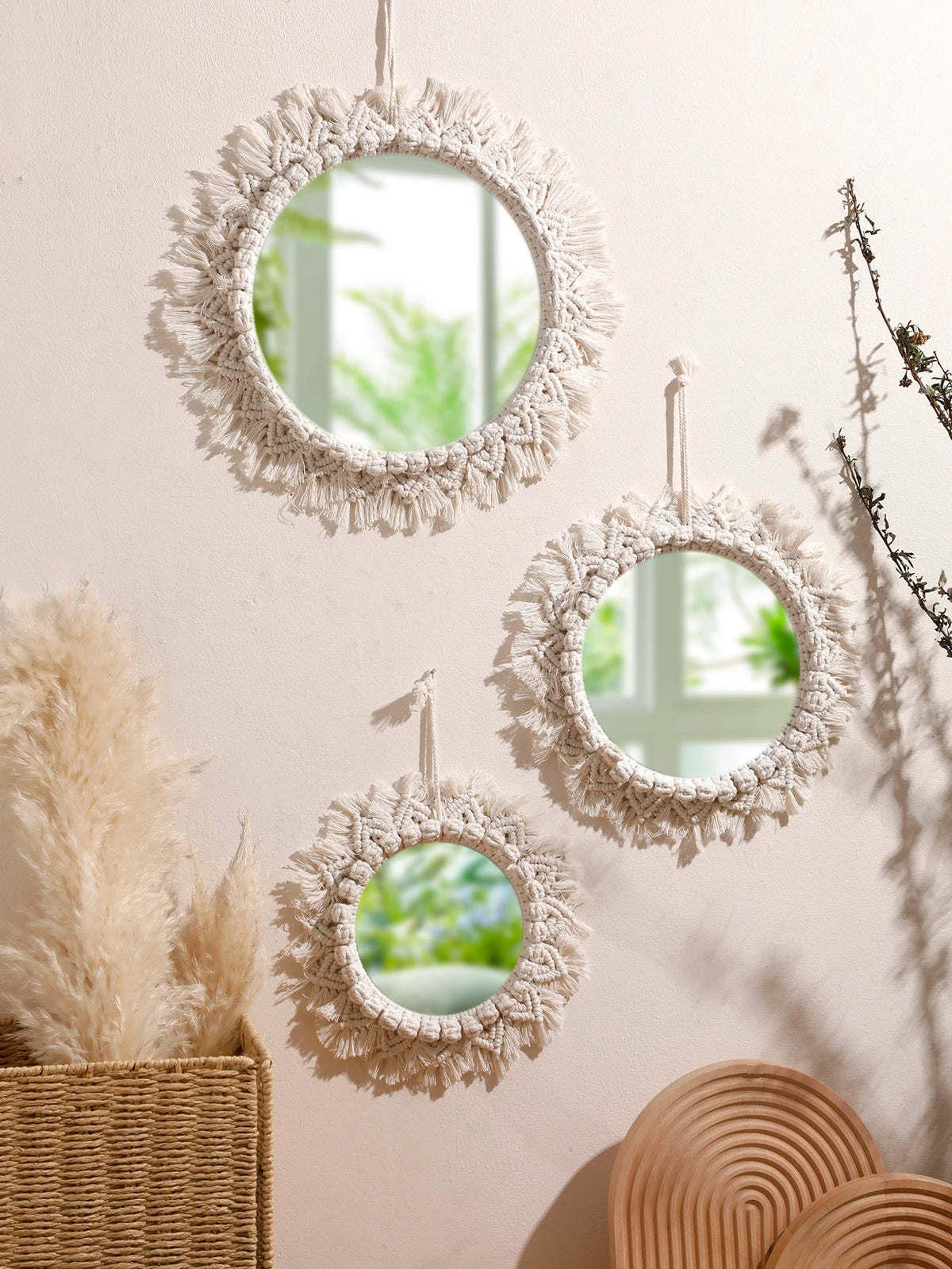 Boho Decorative Mirrors Macrame Round Mirror Aesthetic Room