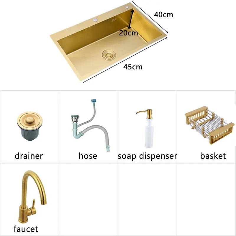 Gold Kitchens Sink Nano Handmade 304 Stainless Steel