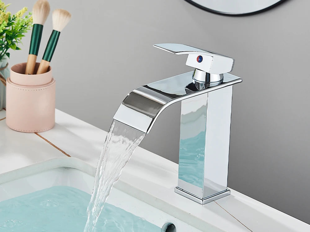 Brushed Gold Basin Sink Faucet Waterfall Outlet Vanity