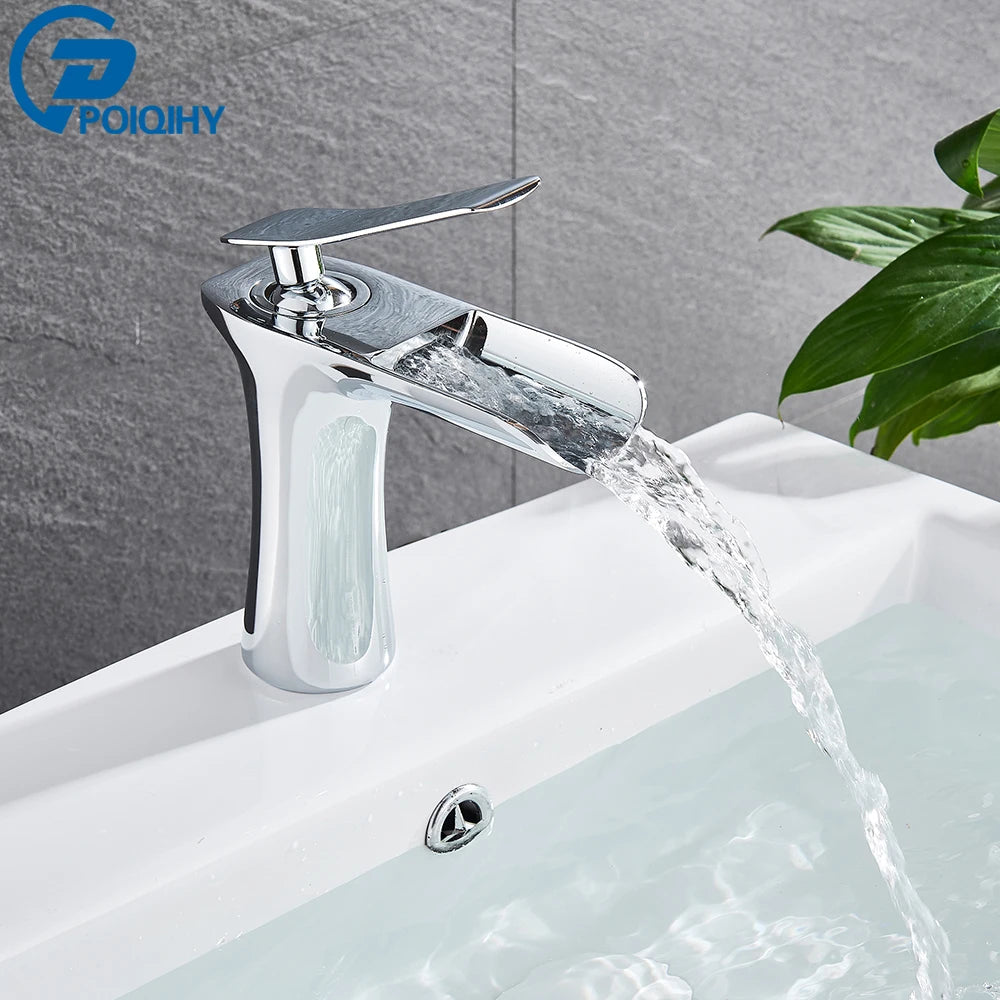 White Basin Faucet Waterfall Spout Bathroom Mixer Tap