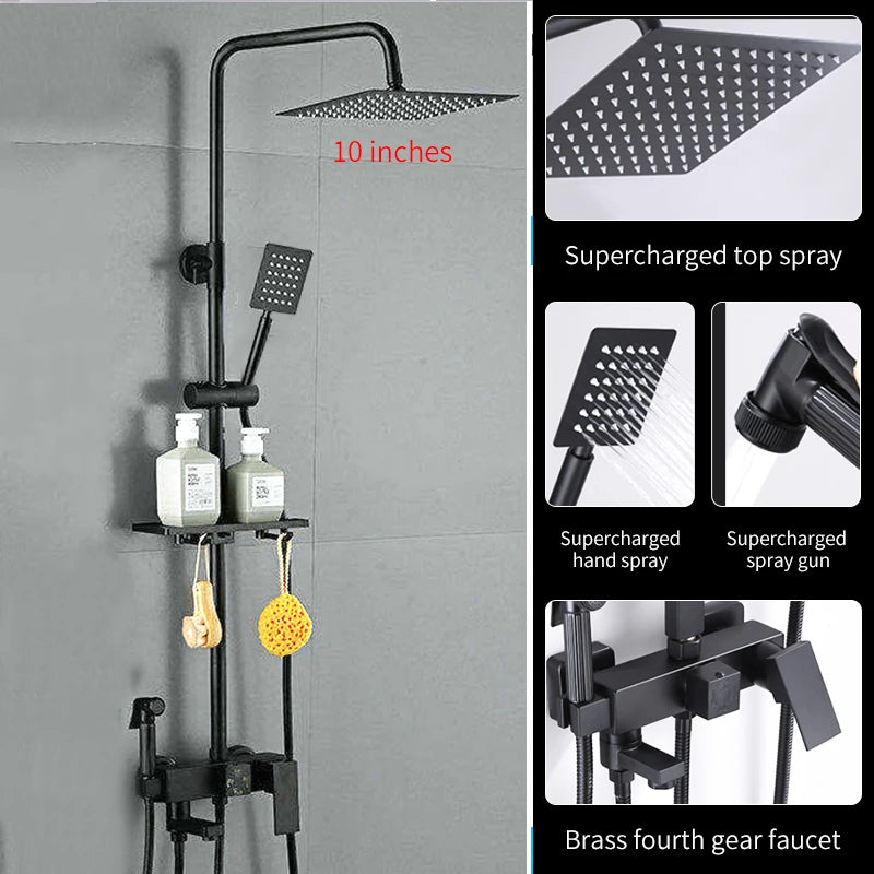 Bathroom Shower Black/Chrome Plated Circular Copper Pressure