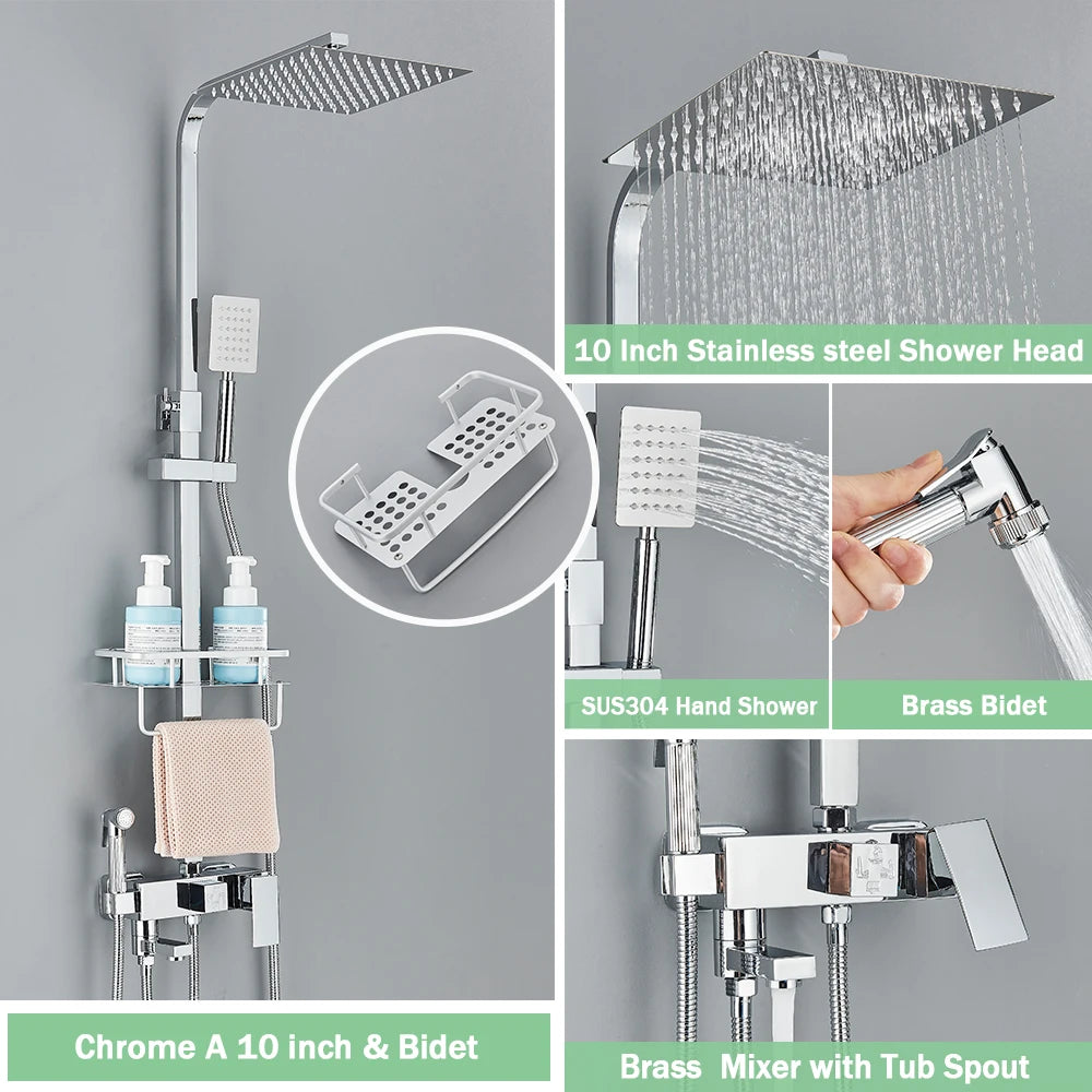 Rozin Rainfall Bathroom Shower Faucet Bidet Mixer Tap