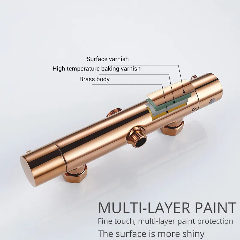 Rose Gold Thermostatic Shower Falcet Sets Wall Mount