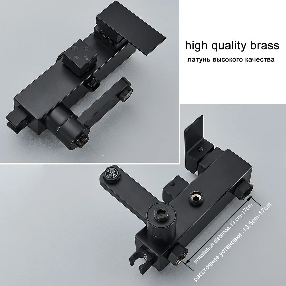 Black/Chrome Brass Shower Faucets Rainfall Shower Shelf Cold