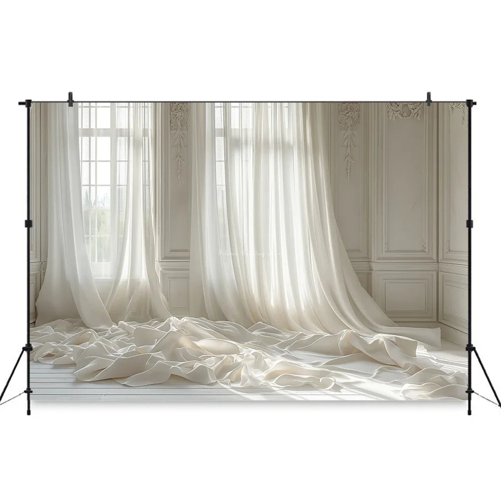 White Gauze Curtains Background Wedding Bride Shower Photography