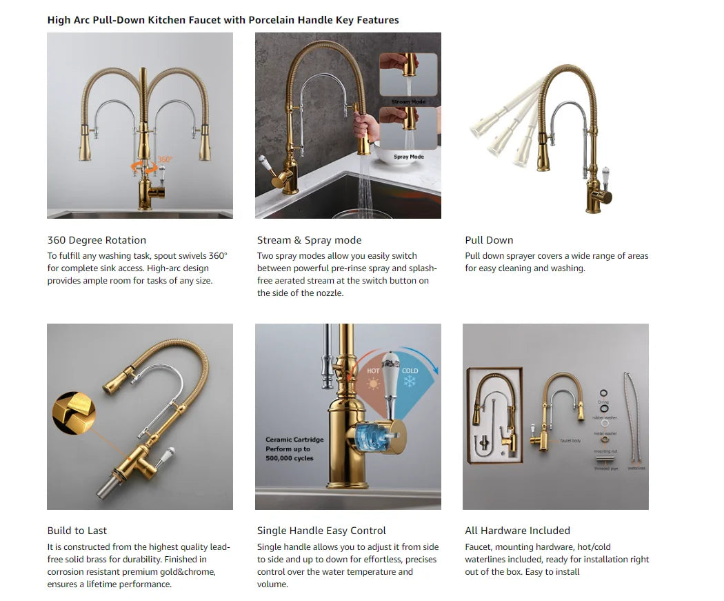 Zappo Gold Chrome Sink Faucet High Arc 360