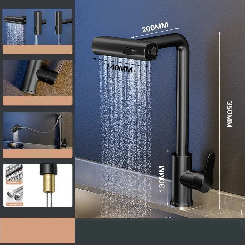 Pull-Out Flying Rain Waterfall Faucet Cold Faucet 304