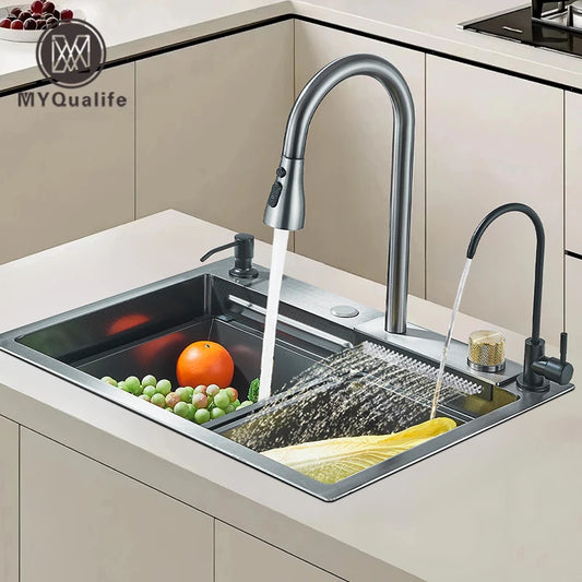 304 Stainless Steel Waterfall Sink Large Slot Integrated