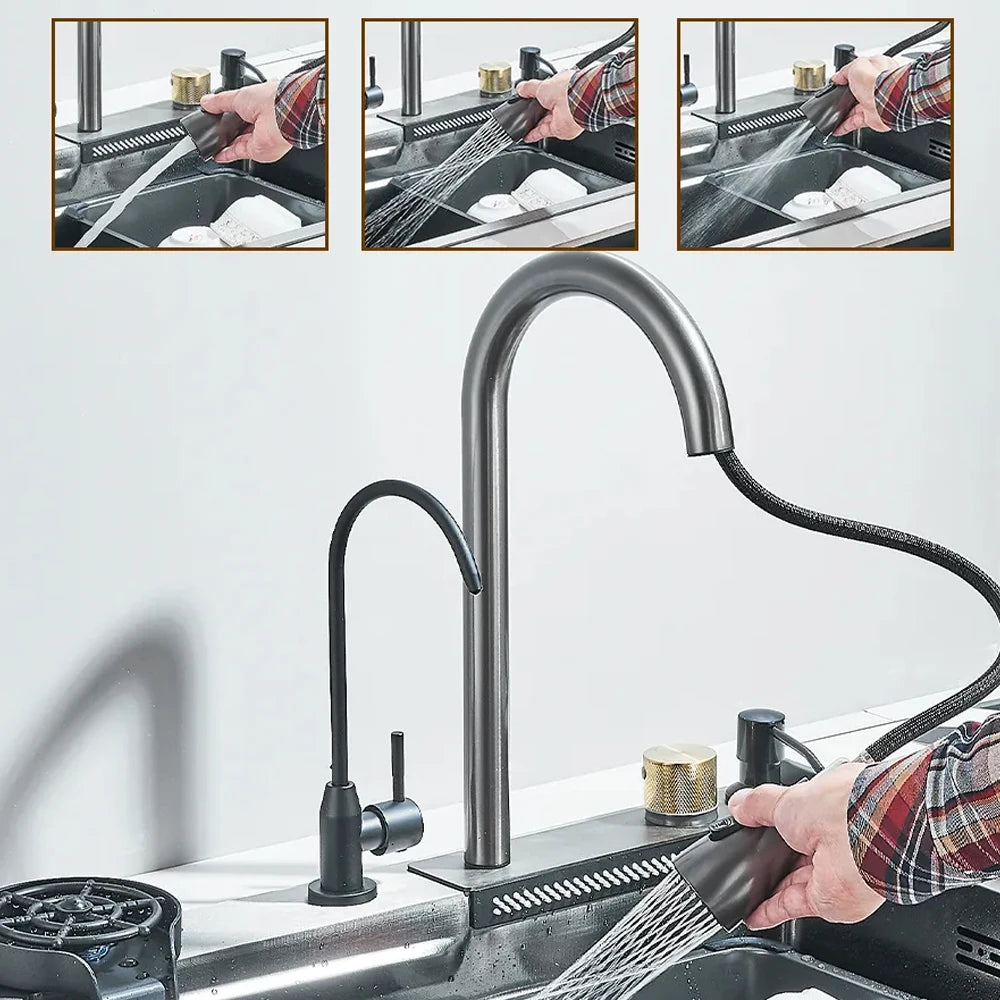 304 Stainless Steel Waterfall Sink Large Slot Integrated