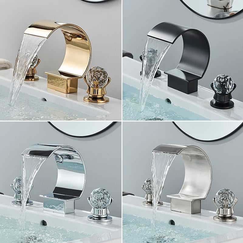 Saeuwtowy Crystal Handle Waterfall Bathroom Basin Faucet Hole