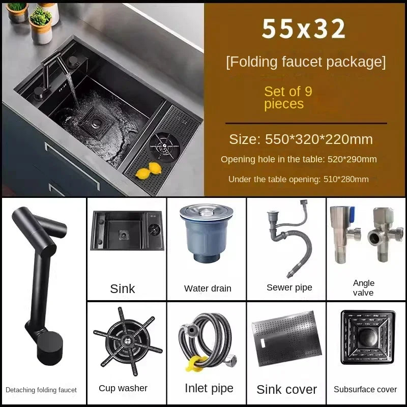 55cmx32cm 304 Nano Stainless Steel Hidden Sink Folding