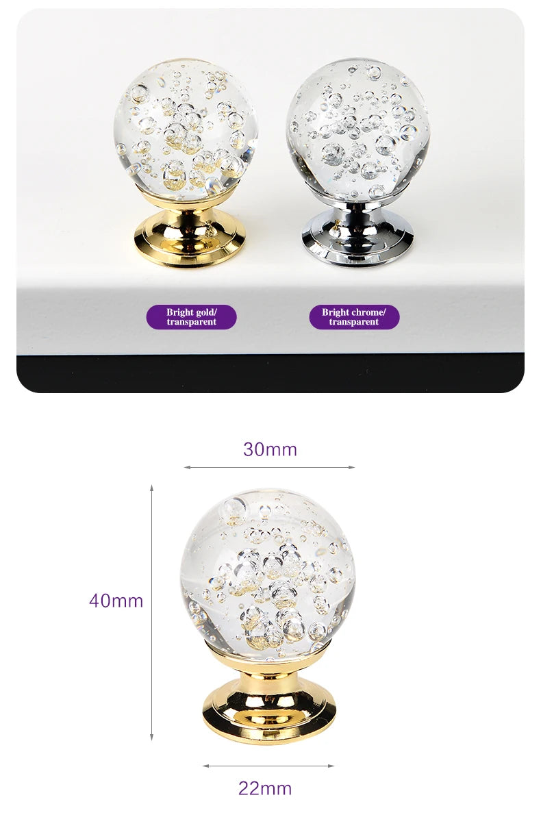 Colorful Crystal Glass Ball Pulls Knobs Wardrobe Door