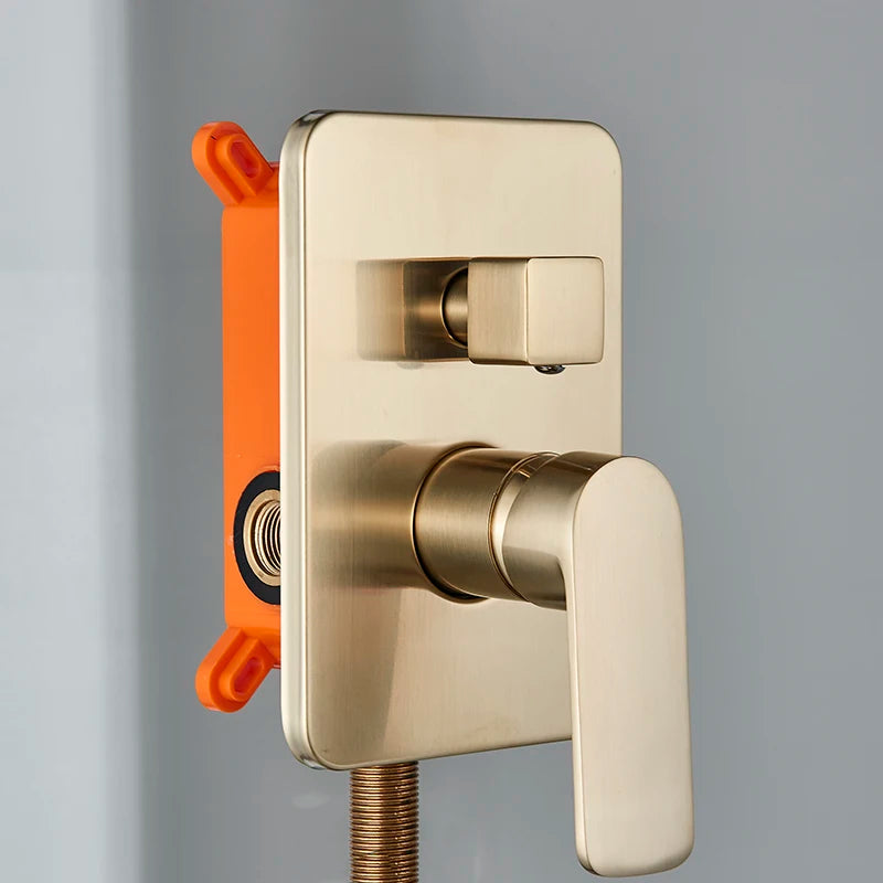 Brushed Gold Bathroom Shower Faucet Rainfall Concealed Shower